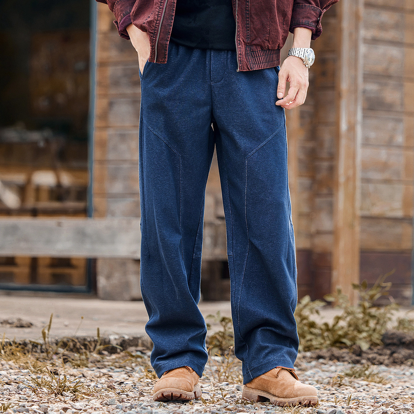 美式復古重磅40支針織衛褲男2026春季新款直筒男士褲子寬鬆休閒褲