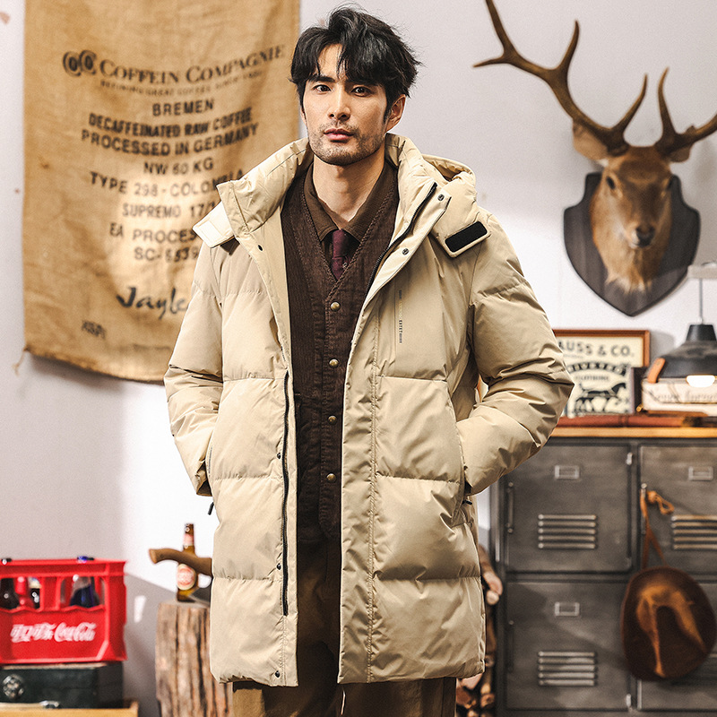 90%鴨絨石墨烯羽絨服男中長款冬季2024新款戶外連帽工裝大衣外套