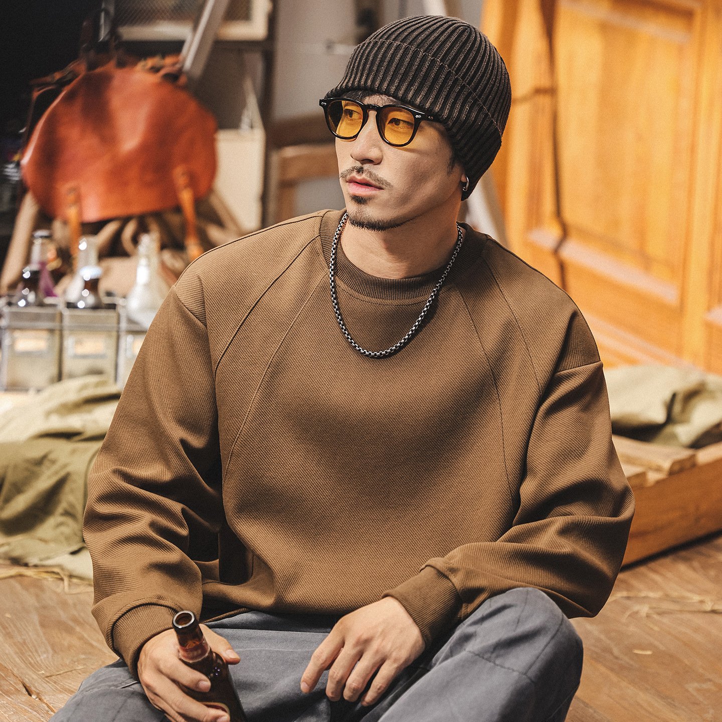 美式復古380g重磅拼接解構衛衣男春秋2025新款寬鬆休閒男士上衣潮