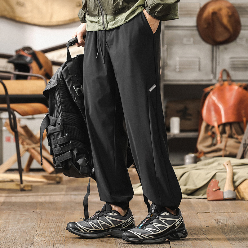 杰雷諾冰絲涼感男士夏季薄款褲子潮牌寬鬆速乾透氣運動束腳休閒褲