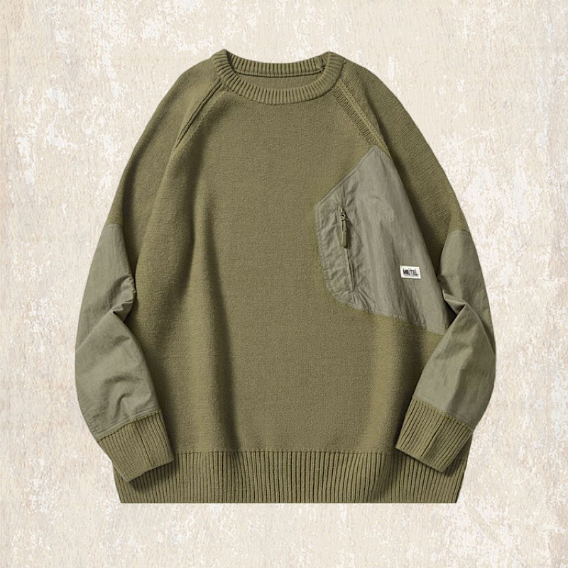 美式重磅復古毛衣男秋冬款加厚口袋設計款潮牌寬鬆大碼男士針織衫