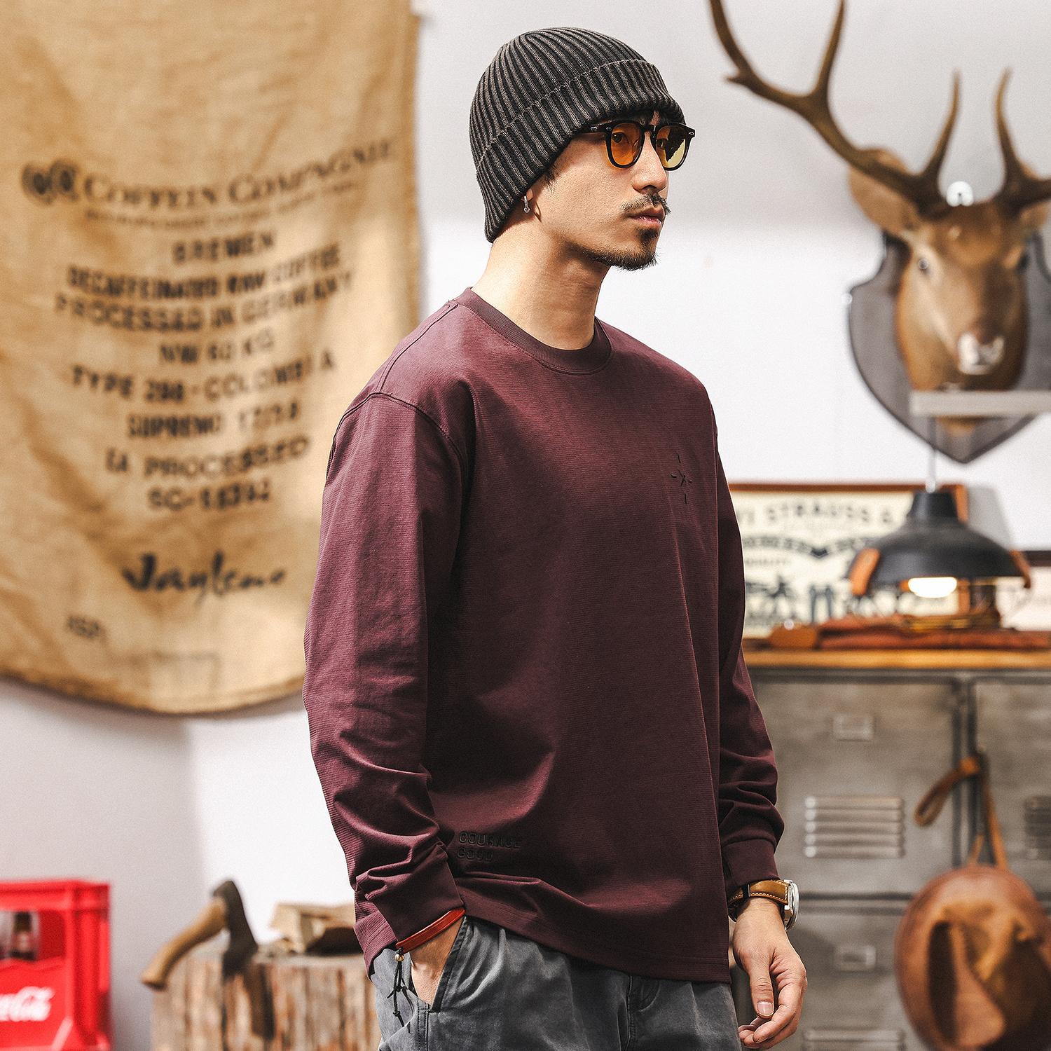 美式潮牌簡約T恤男長袖春季2025新款寬鬆圓領內搭打底衫休閒上衣T