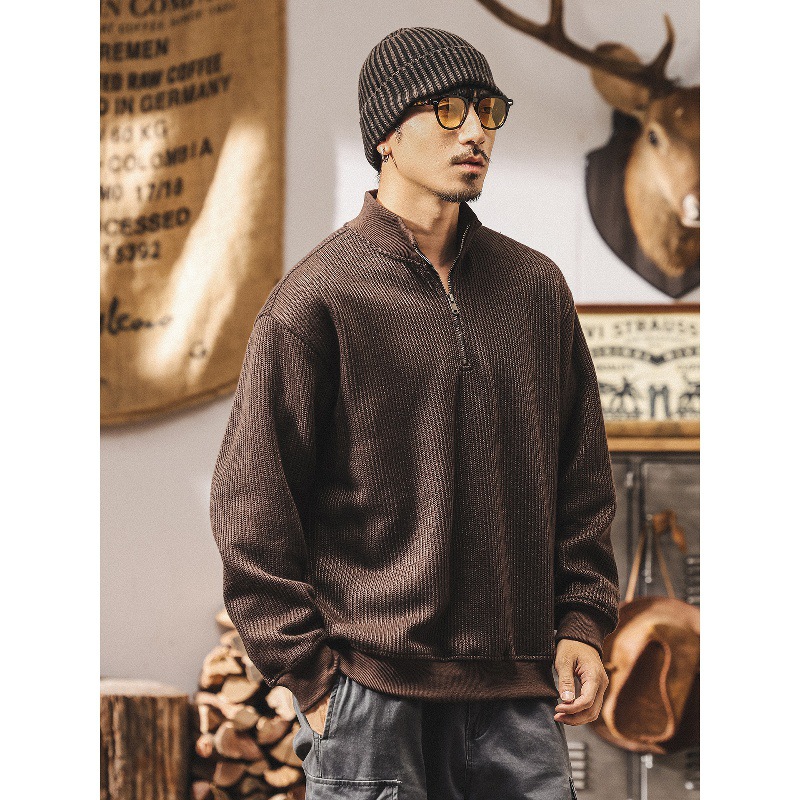 美式復古550g重磅半高領衛衣男春秋新款寬鬆潮牌衣服男士秋季外套