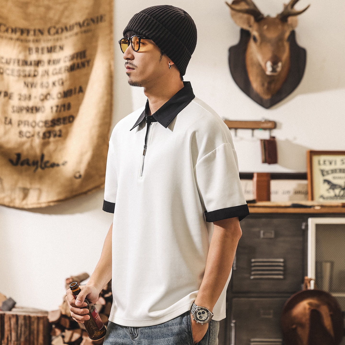 7A抗菌軟糯果凍棉莫代爾短袖Polo衫男夏季潤滑涼感潮牌假兩件T恤