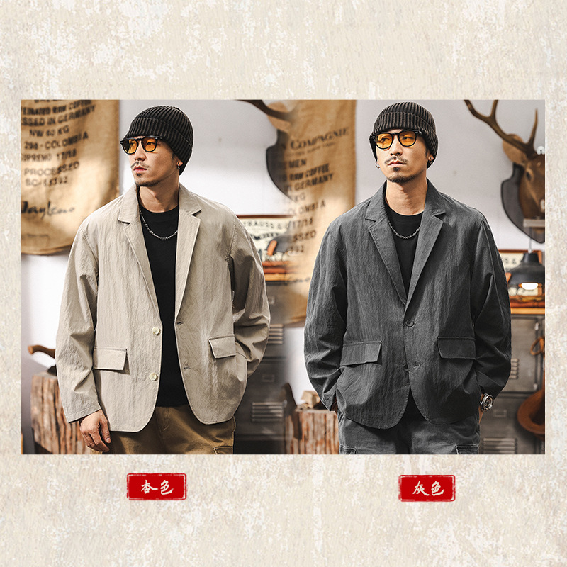 萊賽爾天絲高級感休閒西服男秋季新款寬鬆潮流西裝夾克薄款外套男