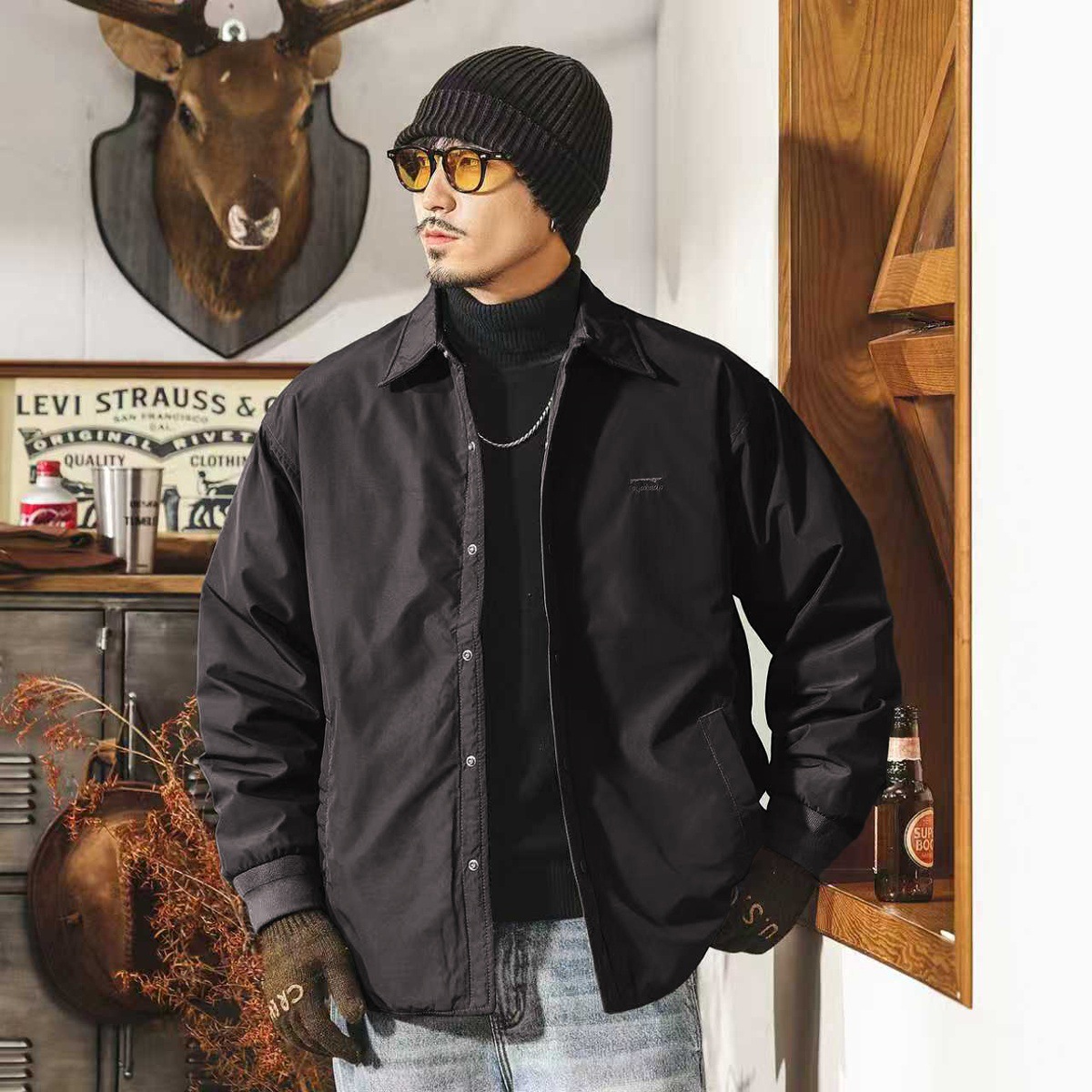 美式復古90%白鴨絨輕薄男士羽絨服冬季新款禦寒保暖襯衫羽絨外套