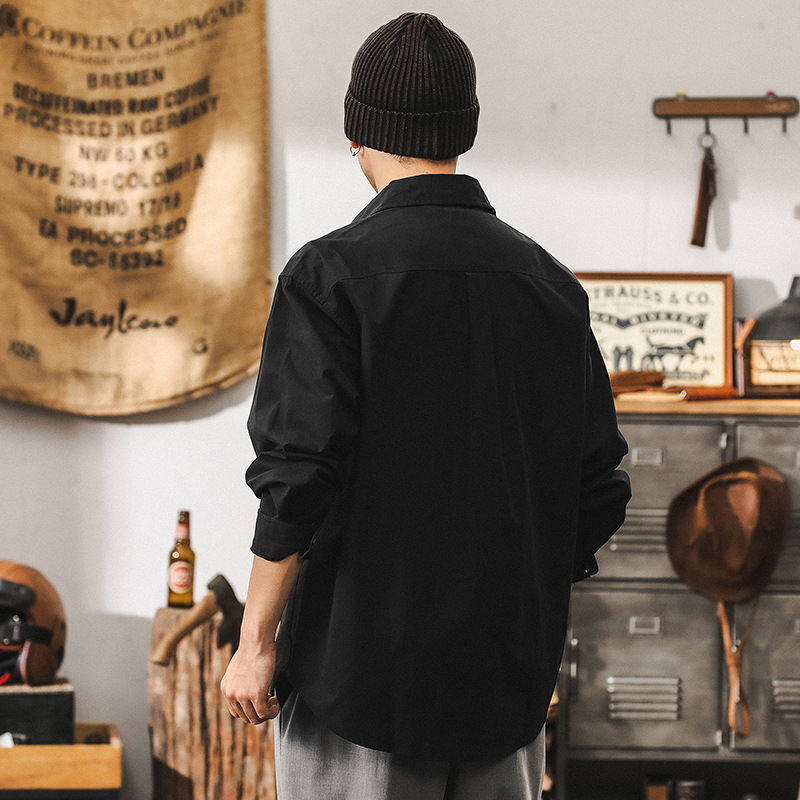 美式32支霧化精梳棉長袖襯衫男秋季上班通勤寬鬆休閒男士上衣襯衣