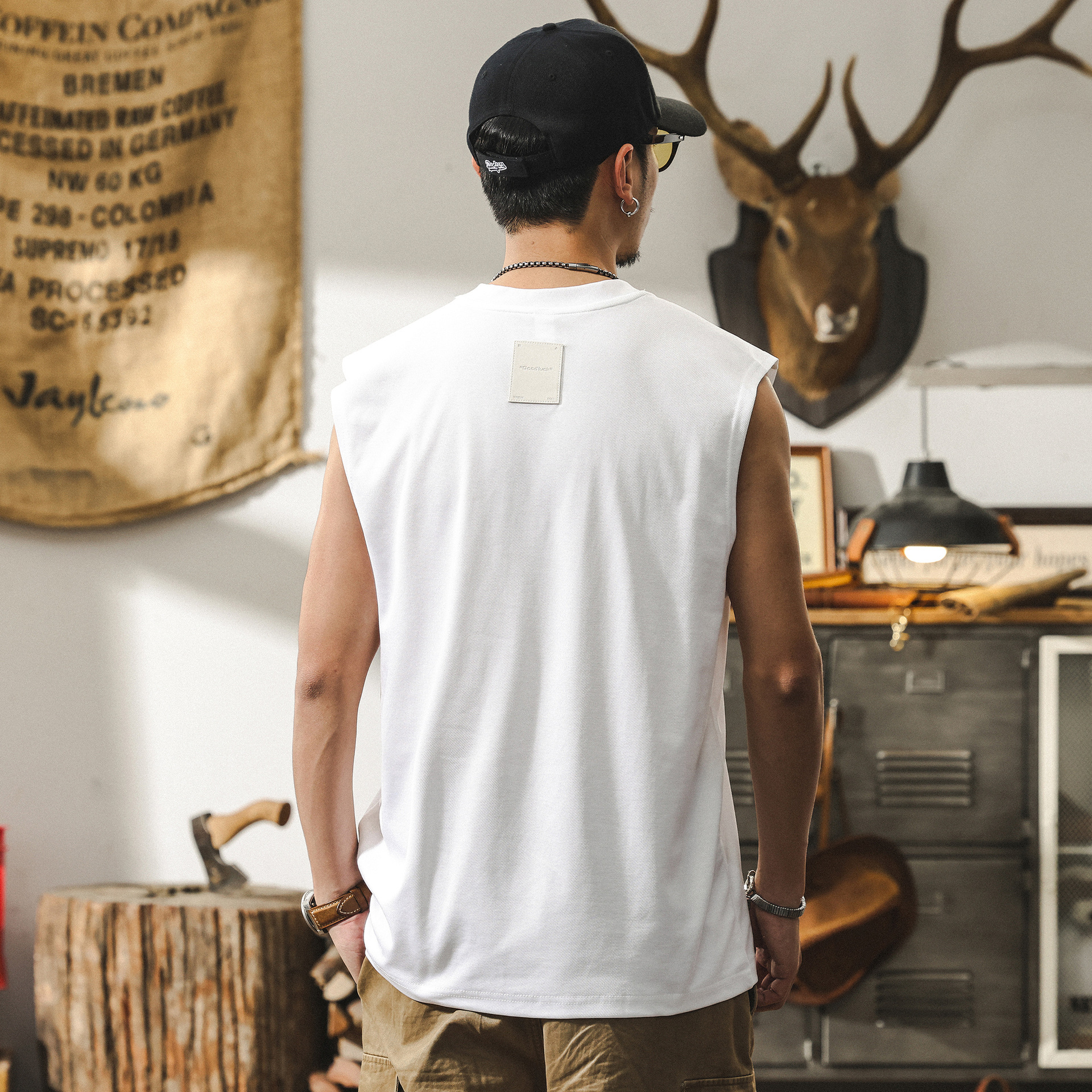 冰絲網眼運動健身背心男款夏季潮牌寬鬆吸溼透氣白色男士無袖T恤