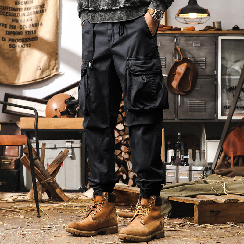 美式復古工裝褲子男秋季寬鬆潮牌束腳戶外獵裝機能大口袋休閒褲男