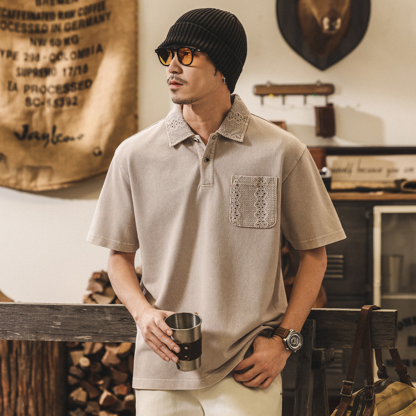 美式復古老錢風男士Polo衫夏季短袖T恤2026新款潮流重磅寬鬆上衣