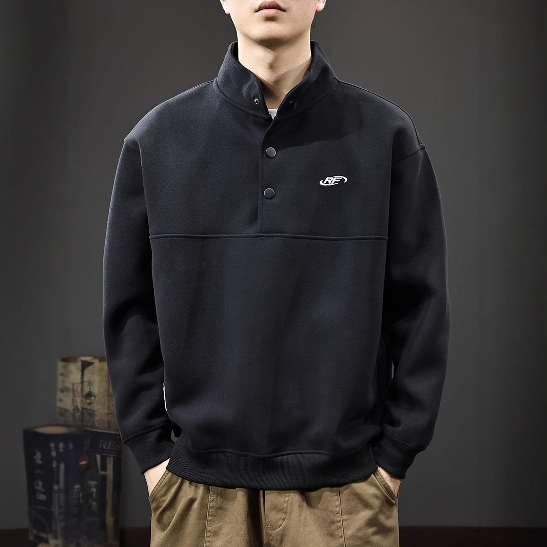 秋季重磅半開POLO領衛衣男美式潮牌刺繡外穿長袖寬鬆套頭休閒外套