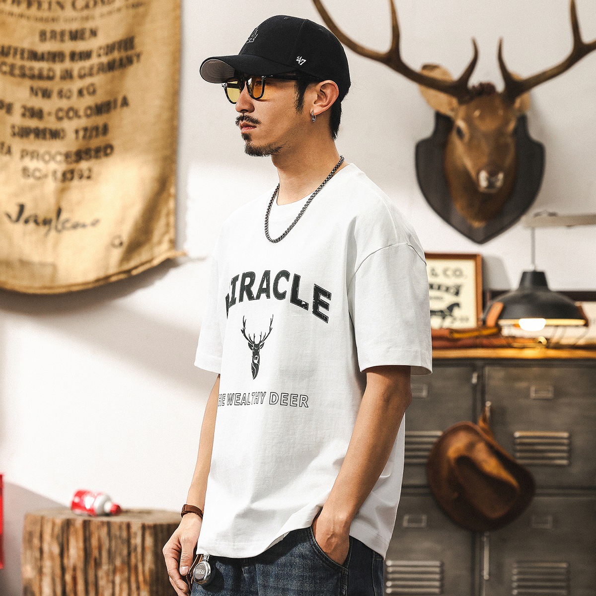 美式復古280g重磅T恤男短袖夏季涼感上衣半截袖寬鬆大碼男裝