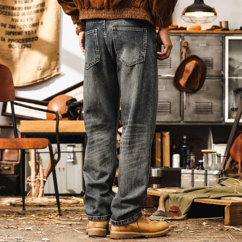 美式復古萊賽爾牛仔褲男款寬鬆直筒褲子男秋季男士休閒做舊長褲男