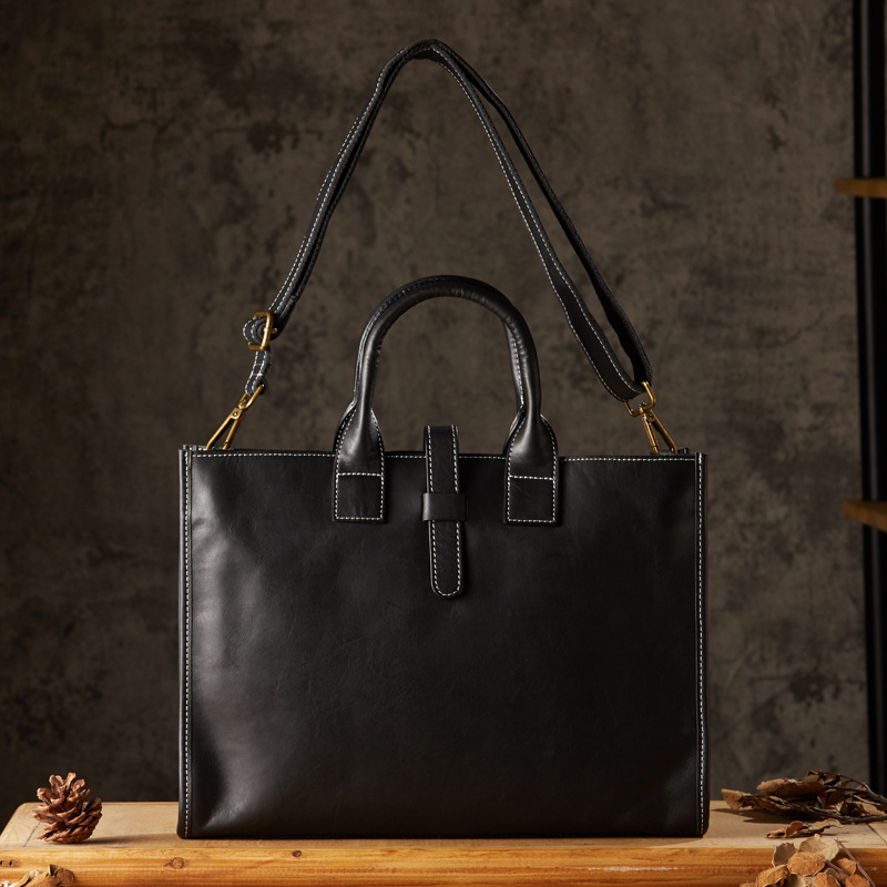 手工植鞣牛皮手提包電腦包男士頭層牛皮商務包簡約真皮單肩斜挎包