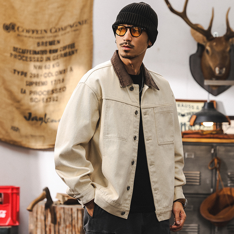 環保原胚棉巴恩風工裝外套男春秋2025新款潮流美式復古春季夾克男