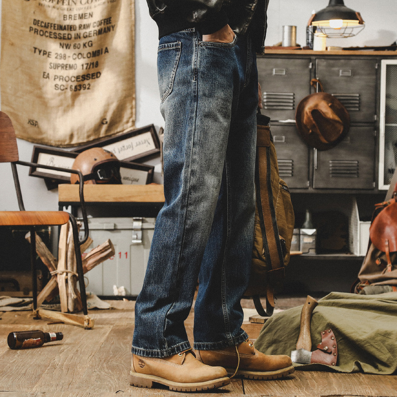 美式經典複古牛仔褲男款直筒秋季寬松潮牌納米水洗百搭休閑褲子男