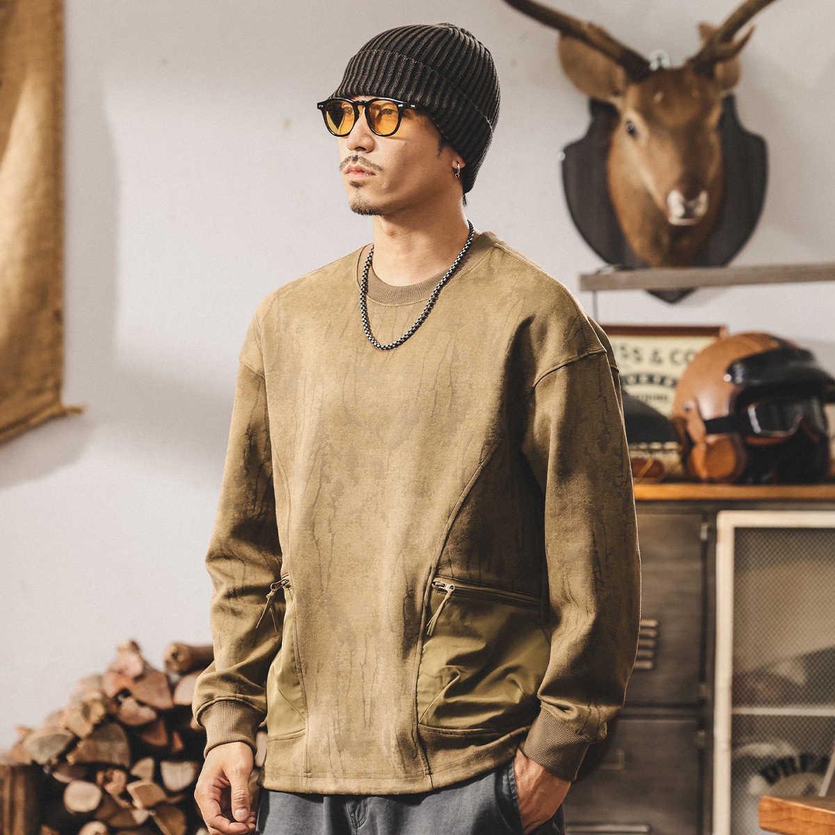 美式復古絨感360g重磅衛衣男秋冬款麂皮絨高級感潮牌寬鬆休閒上衣