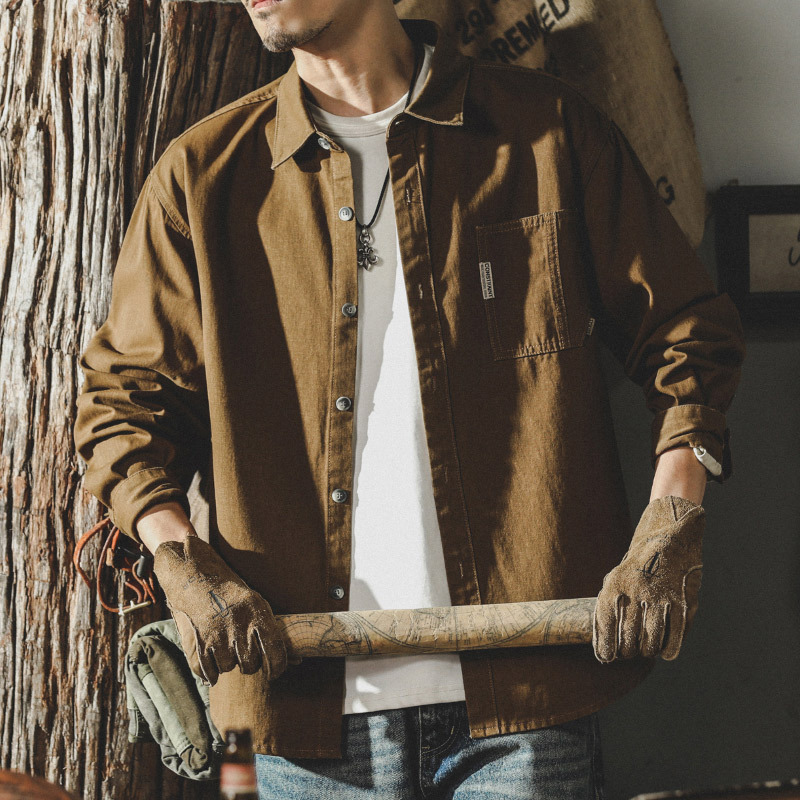 美式經典復古工裝襯衫男長袖春季2024年新款寬鬆襯衣夾克春秋外套