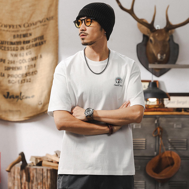 美式復古白色短袖男夏季2025新款寬鬆潮流重磅T恤男士休閒上衣男