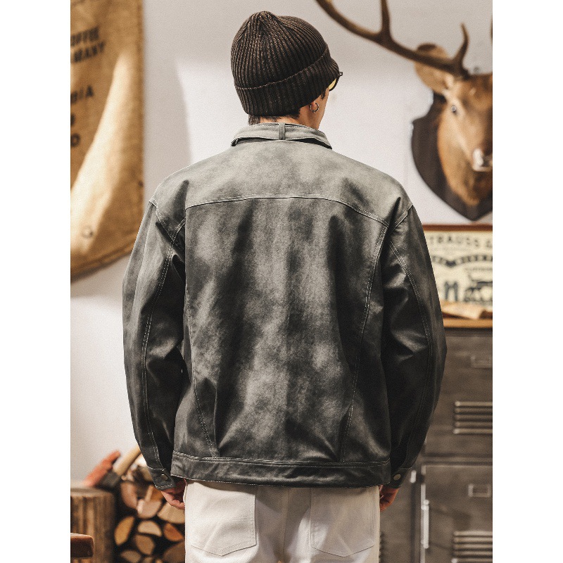 美式復古髒染潮流立領夾克男春秋2025新款寬鬆潮牌男士外套秋季潮