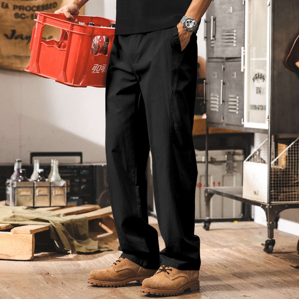 夏季薄款萊賽爾休閒褲男士2025新款潮牌寬鬆直筒卡其色工裝長褲子