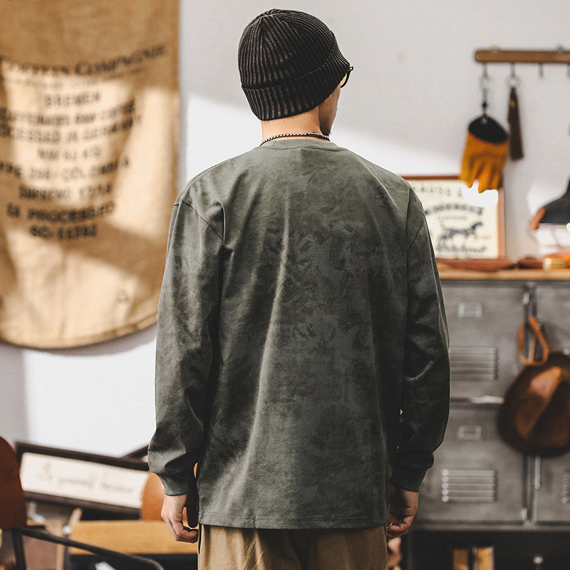 杰雷諾美式復古長袖T恤男秋季270g重磅寬鬆潮牌雲染洗褪男士上衣T