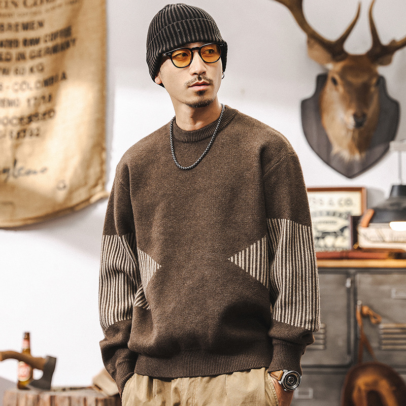 美式復古698g重磅毛衣男冬季加厚針織衫寬鬆2025新款男士秋冬外套