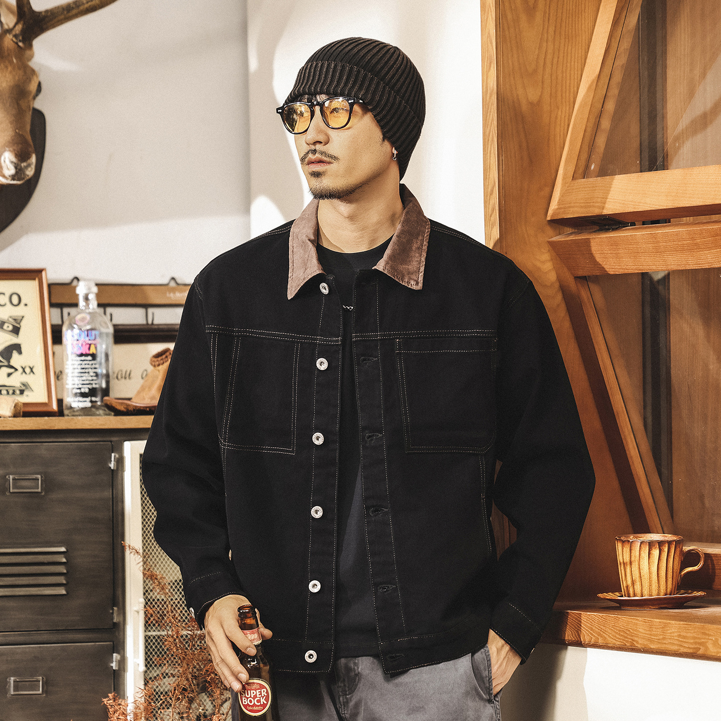 美式復古重磅穀倉工裝夾克男春秋新款潮牌寬鬆巴恩風翻領外套男款