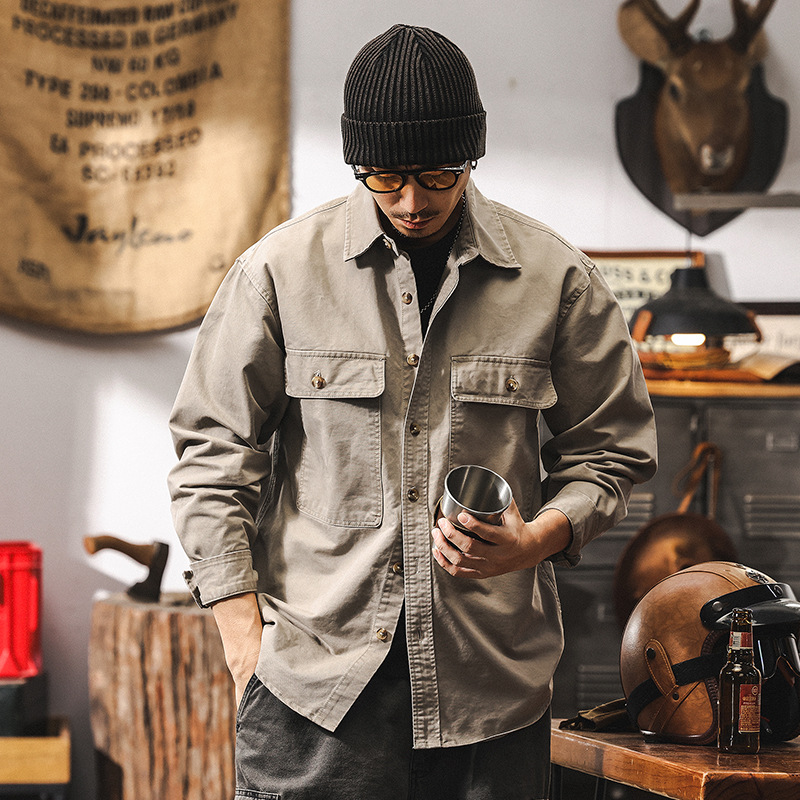 美式復古工裝襯衫男春季2025新款潮牌戶外硬漢長袖襯衣外套男