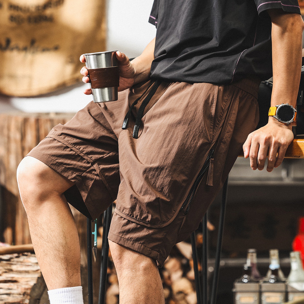 冰絲涼感工裝短褲男夏季美式山系戶外薄款速幹運動寬鬆大碼五分褲