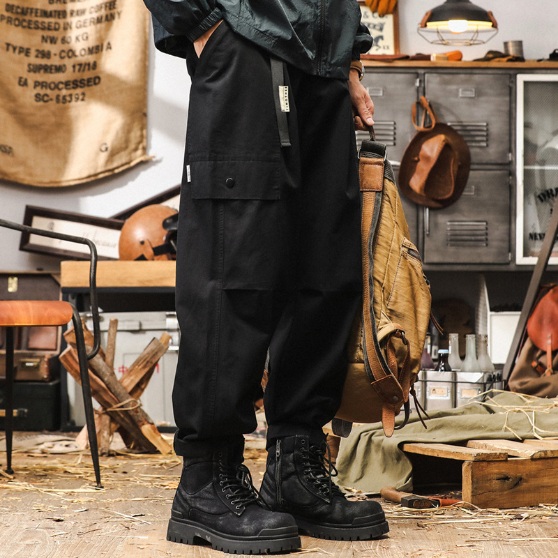美式復古黑色工裝褲男秋季潮牌寬鬆直筒2024新款城市通勤休閒褲男