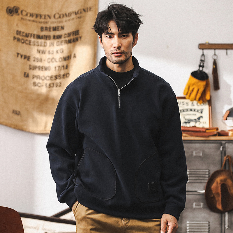 美式復古500g重磅衛衣外套男秋冬款美拉德半高領柔軟絨面寬鬆上衣