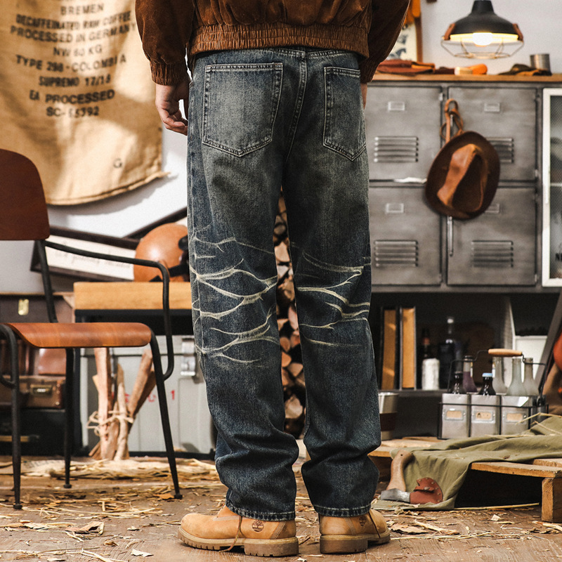 美式復古重磅直筒牛仔褲子男秋季潮牌2024新款設計感寬鬆休閒長褲