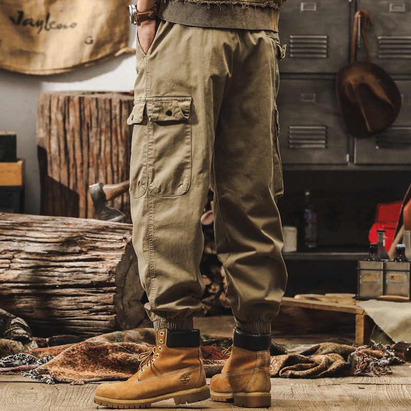 美式復古卡其色工裝褲男春季2025新款潮牌戶外通勤寬鬆束腳休閒褲