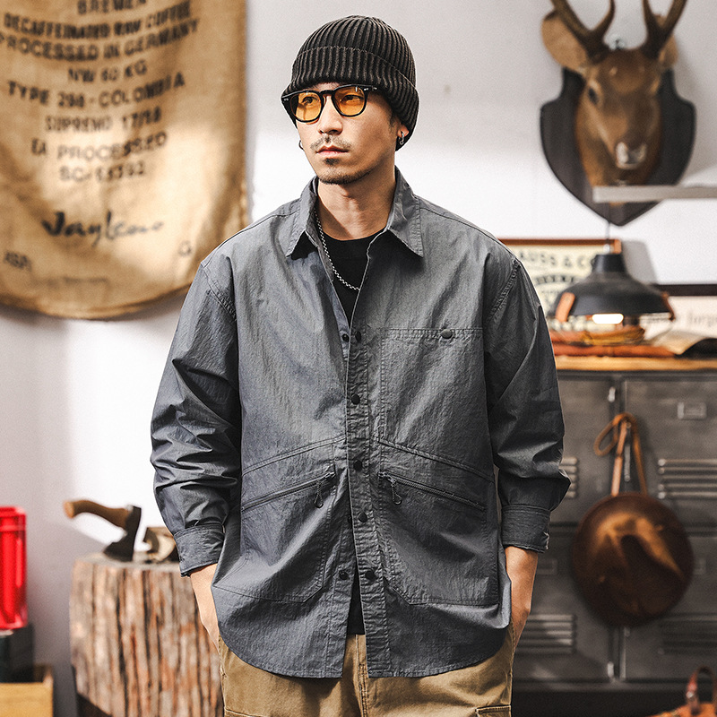 輕戶外通勤薄款工裝襯衫男長袖秋季2025新款潮牌襯衣外套寬鬆上衣