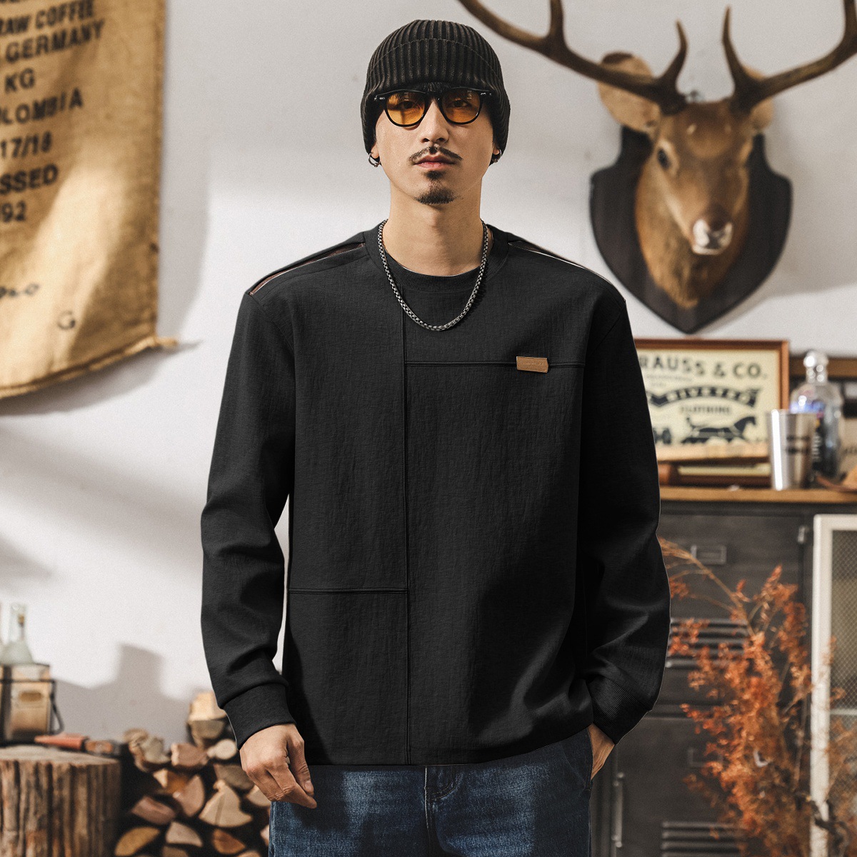 美式復古長袖t恤男寬鬆秋季新款重磅衛衣男春秋潮牌寬鬆男士上衣T