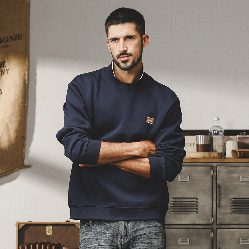 美式重磅雙層領衛衣男2023年秋冬新款寬鬆百搭潮牌加厚加絨外套男