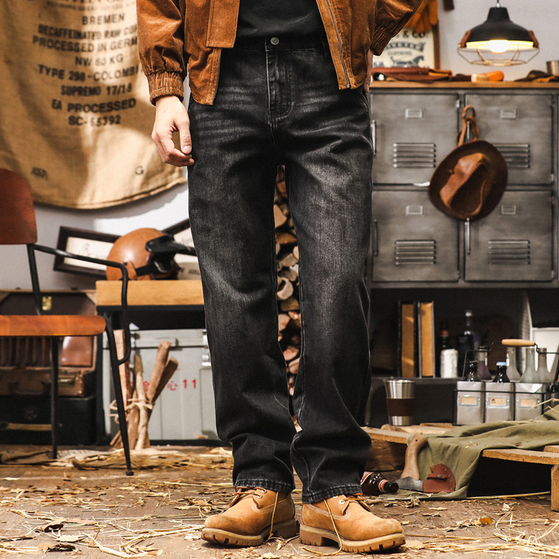 美式經典復古牛仔褲子男秋季寬鬆大碼直筒褲2024新款潮牌休閒褲男