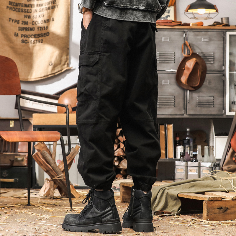 美式復古工裝褲男款秋季潮牌寬鬆休閒長褲2024新款戶外黑色褲子男