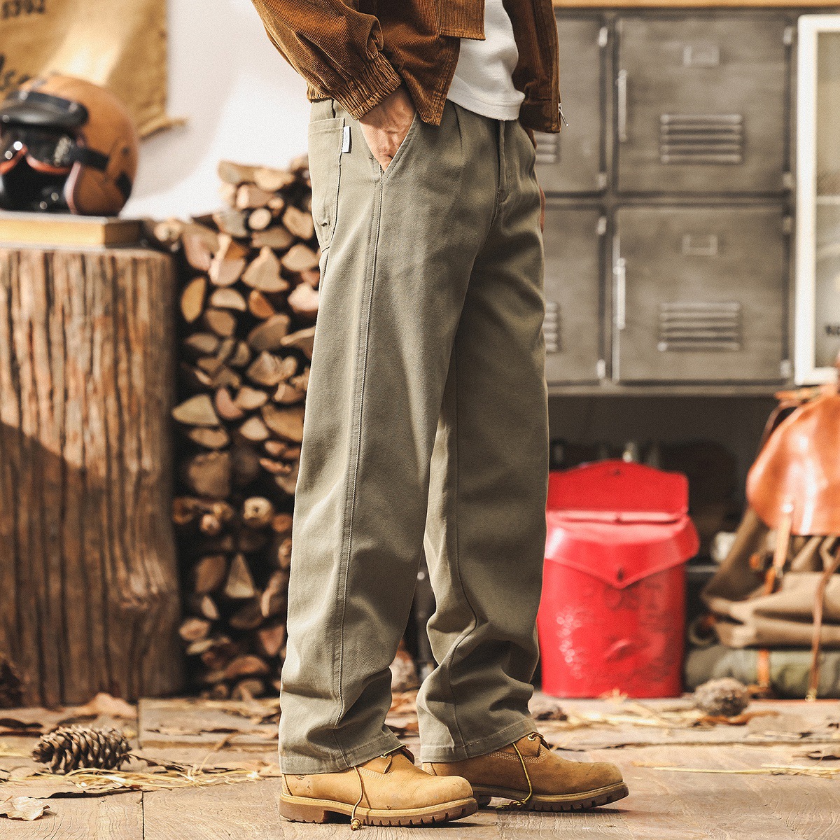 美式復古卡其色工裝褲子男款秋季潮牌男士長褲新款寬鬆直筒休閒褲