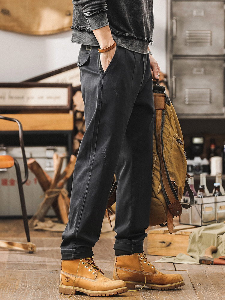 美式復古重磅工裝褲子男夏季2024新款寬鬆直筒石磨水洗休閒褲男裝
