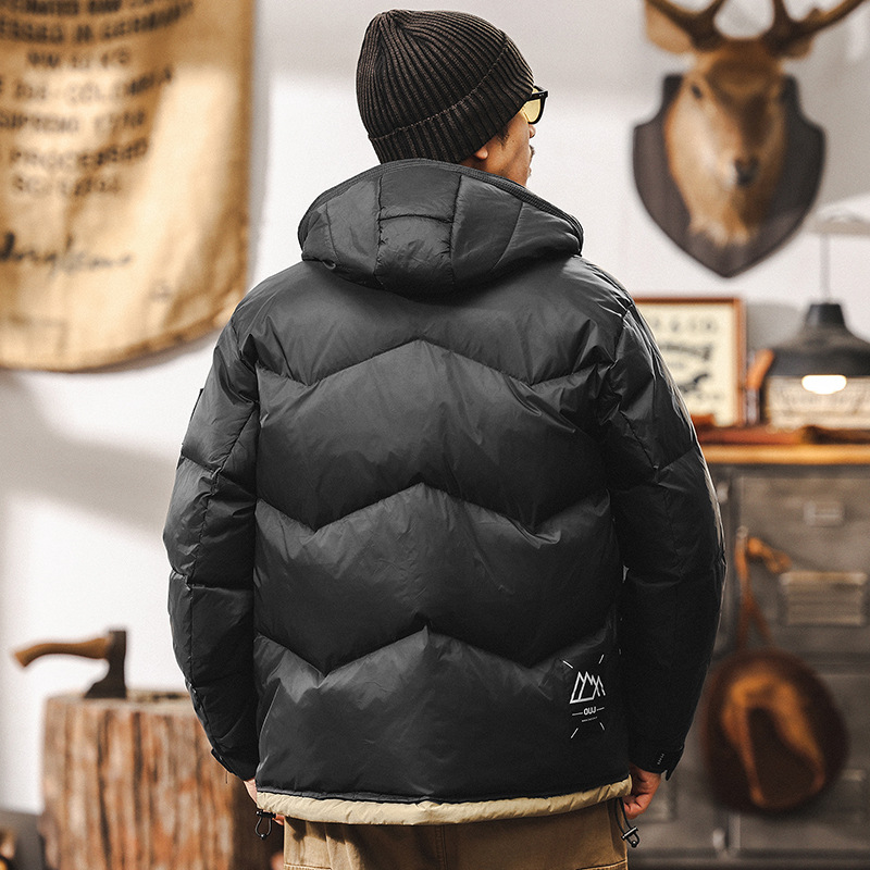 90白鴨絨美式復古工裝羽絨服男冬季加厚連帽面包服男士秋冬外套男