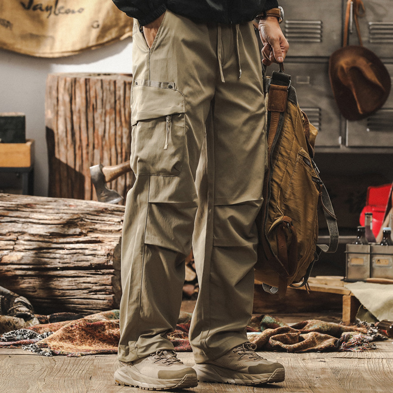 美式潮牌復古工裝褲子男秋季2024新款戶外機能潮牌寬鬆直筒傘兵褲