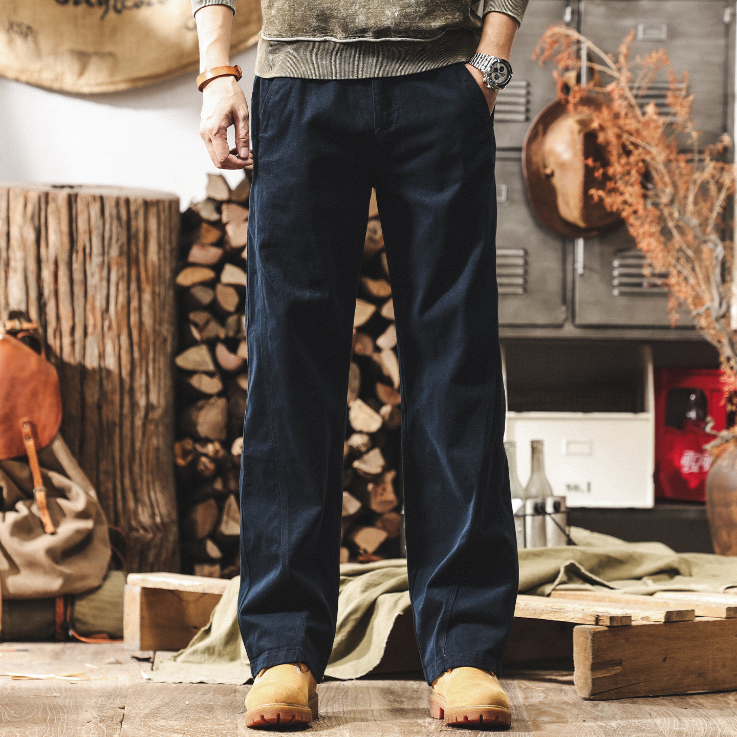 美式復古工裝褲子男款加絨2025冬季新款直筒男士褲子寬鬆休閒長褲