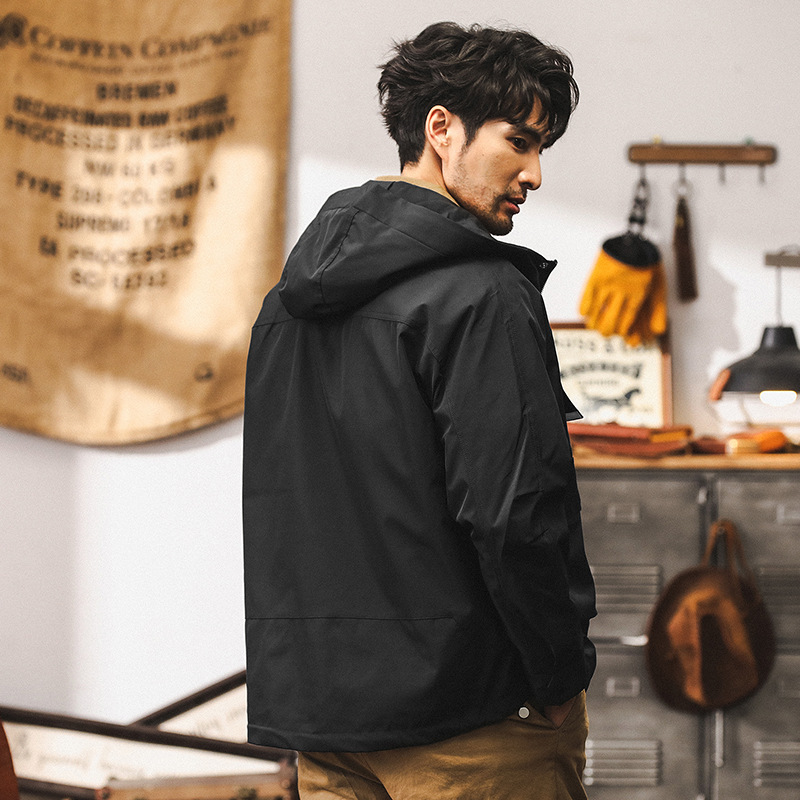 美式工裝外套男春秋2024新款連帽衝鋒衣山系戶外硬漢獵裝教練夾克