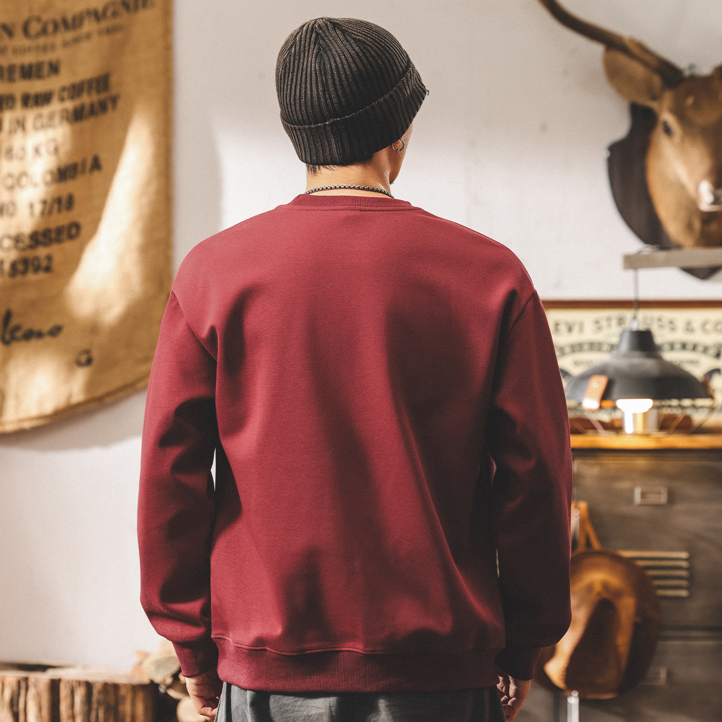 美式復古320g重磅衛衣男春秋新款2025潮牌寬鬆休閒長袖紅色上衣男