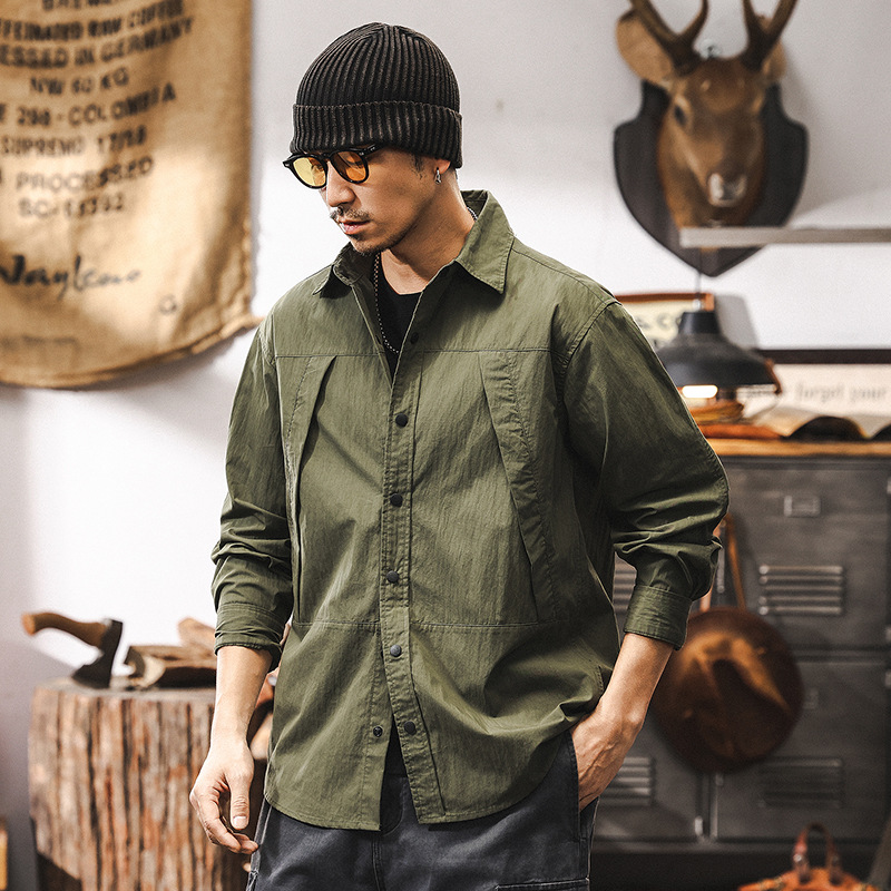 美式復古32支長袖襯衫男春季2025新款山系輕戶外休閒襯衣外套
