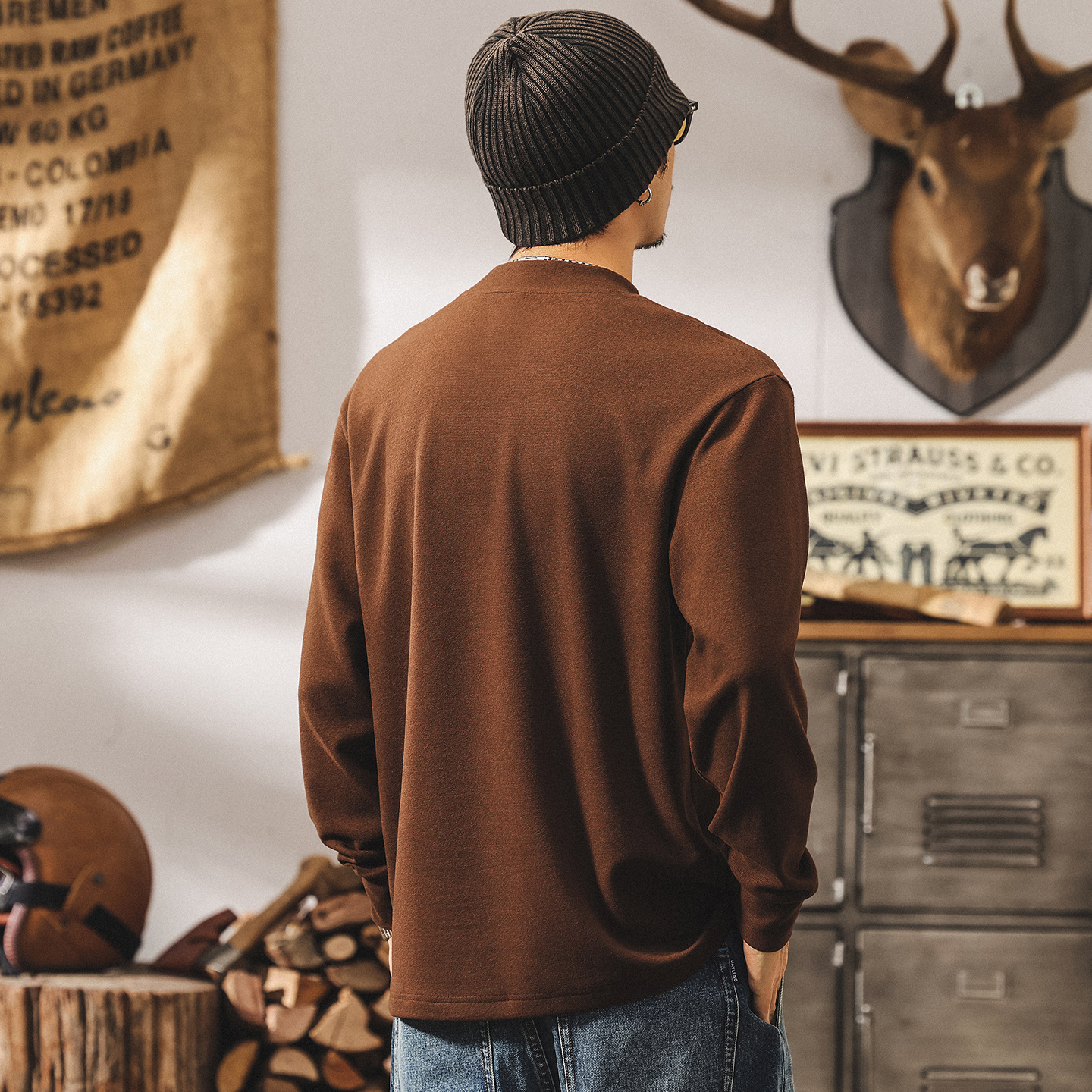 美式復古280g重磅t恤男長袖秋季新款寬鬆潮牌親膚保暖絨感打底衫