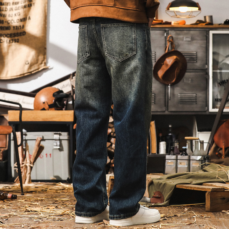 美式經典牛仔褲男寬鬆直筒2024新款潮流褲子男秋季復古水洗休閒褲