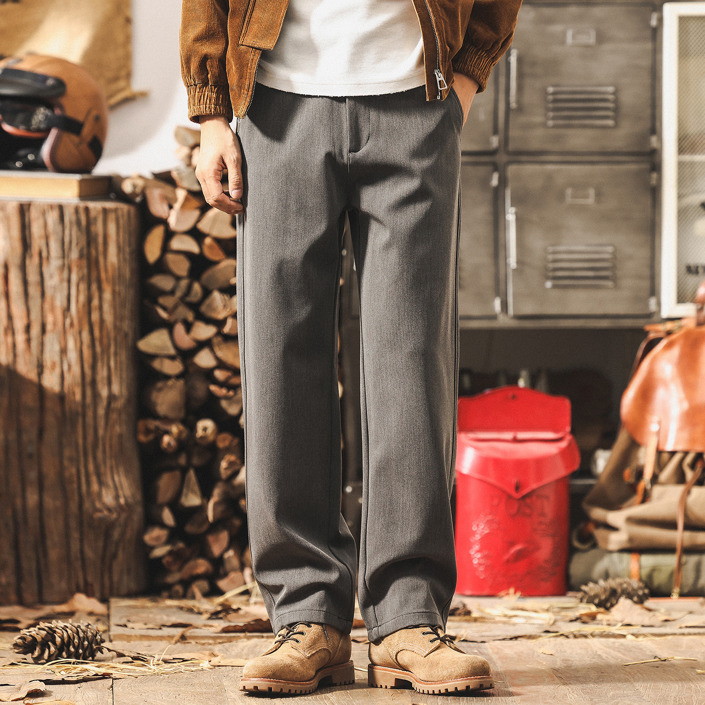 美式復古抗皺高級感休閒褲男士長褲新款寬鬆直筒秋季潮流灰色男褲